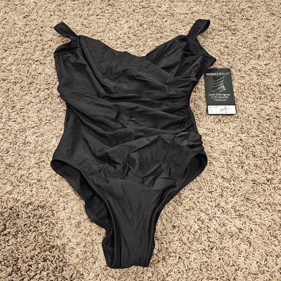 Miraclesuit Sanibel One Piece Swimsuit Ruched Tummy Control Black 16 6512563DDD